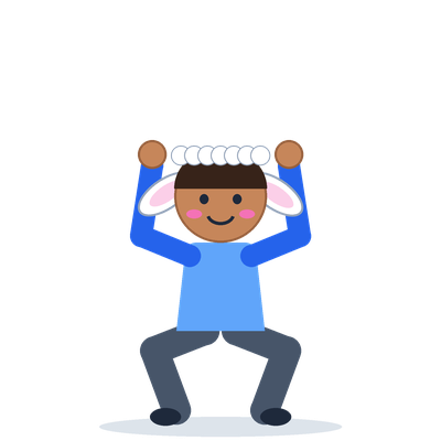 Crouch down small, hands up like lamb ears